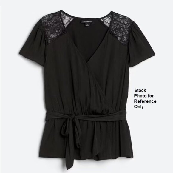 FORTUNE + IVY Birdie Faux Wrap Mixed Material Blouse - Picture 1 of 4